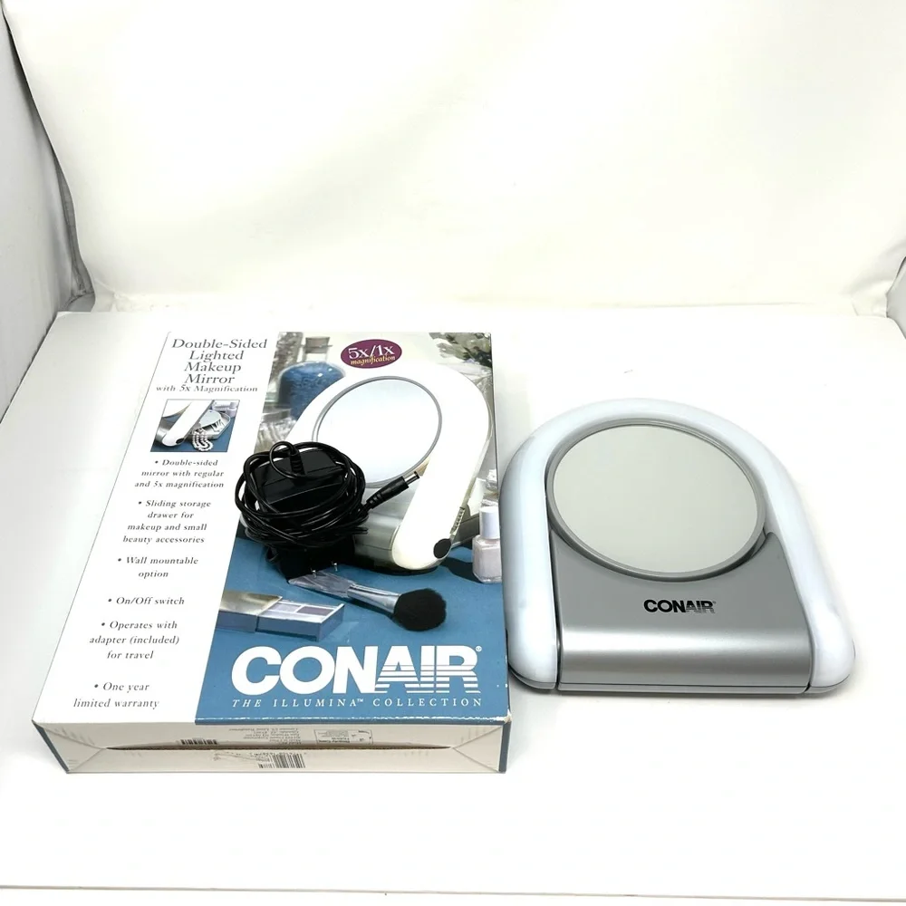 CONAIR double sided 5X/1X light up make up mirror - vintage, NWOT